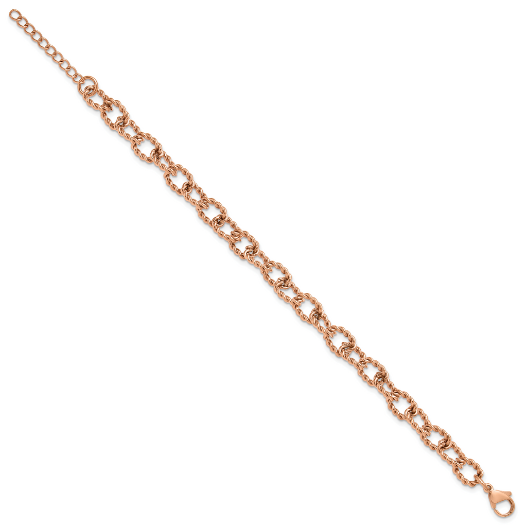 Rose-Tone Polished Textured Stainless Steel Link Bracelet 7mm