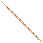 Rose-Tone Polished Textured Stainless Steel Link Bracelet 7mm