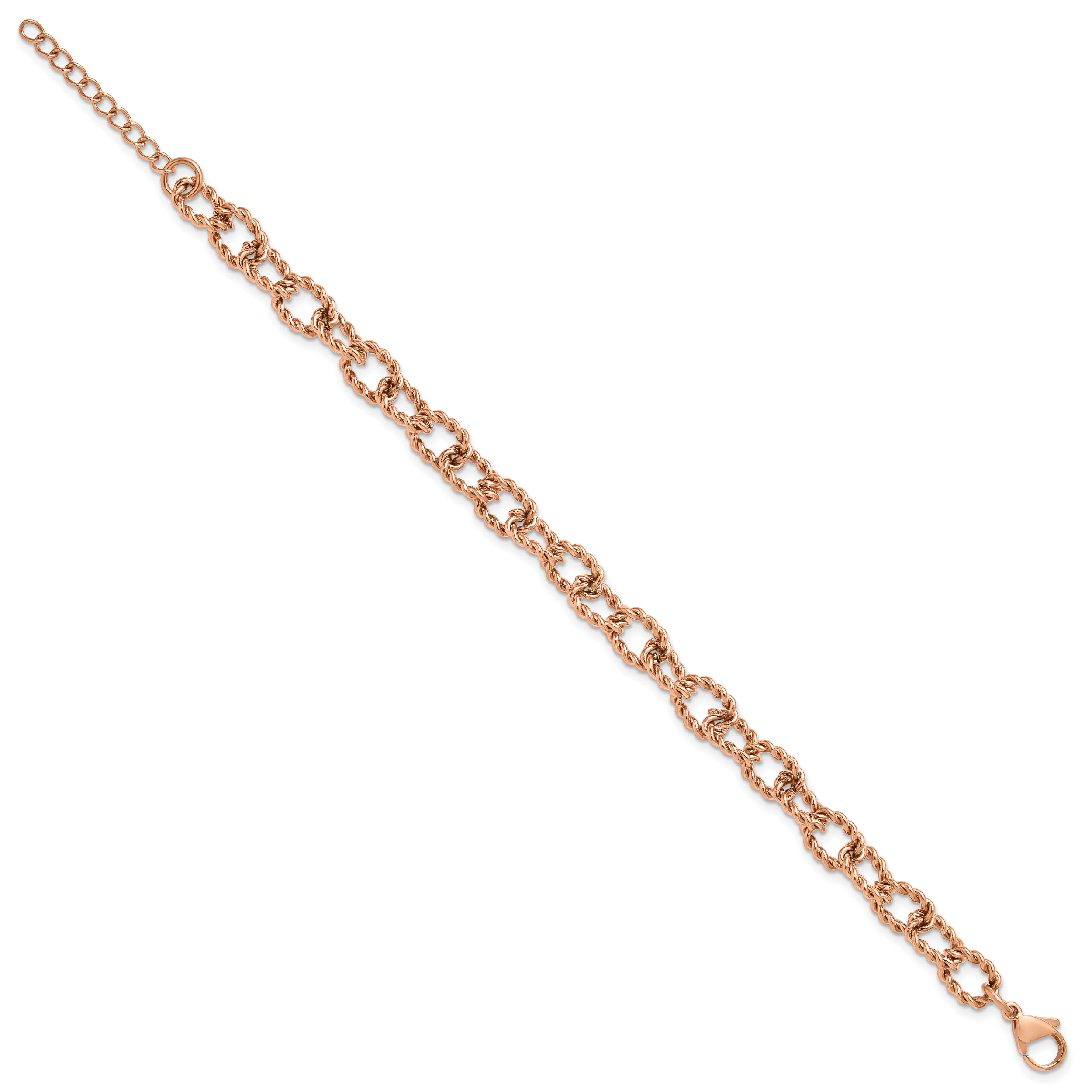Rose-Tone Polished Textured Stainless Steel Link Bracelet 7mm