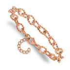 Rose-Tone Polished Textured Stainless Steel Link Bracelet 7mm