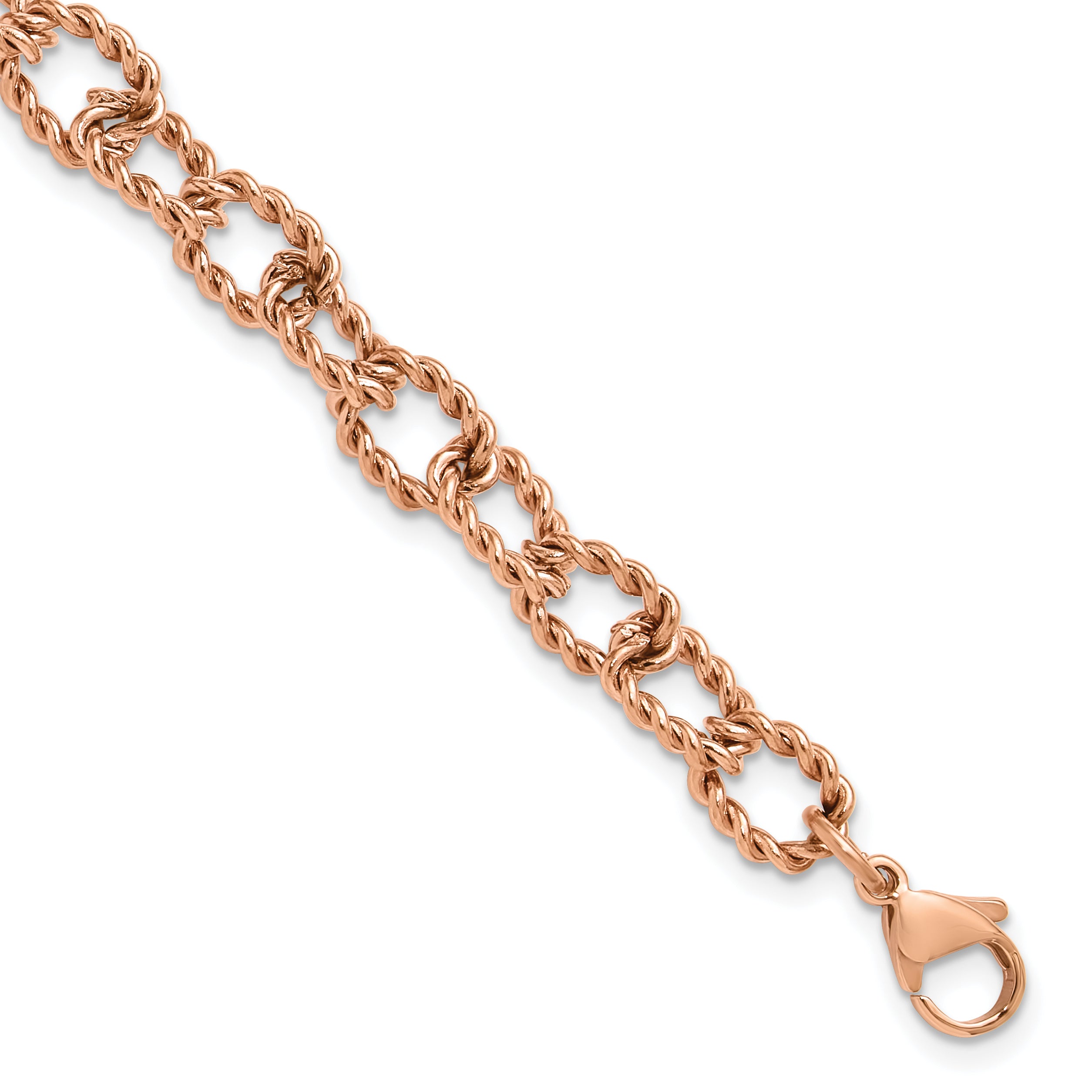 Rose-Tone Polished Textured Stainless Steel Link Bracelet 7mm Main image