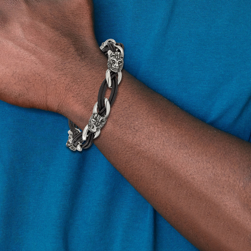 Men's Antiqued Lion Stainless Steel Bracelet 12mm