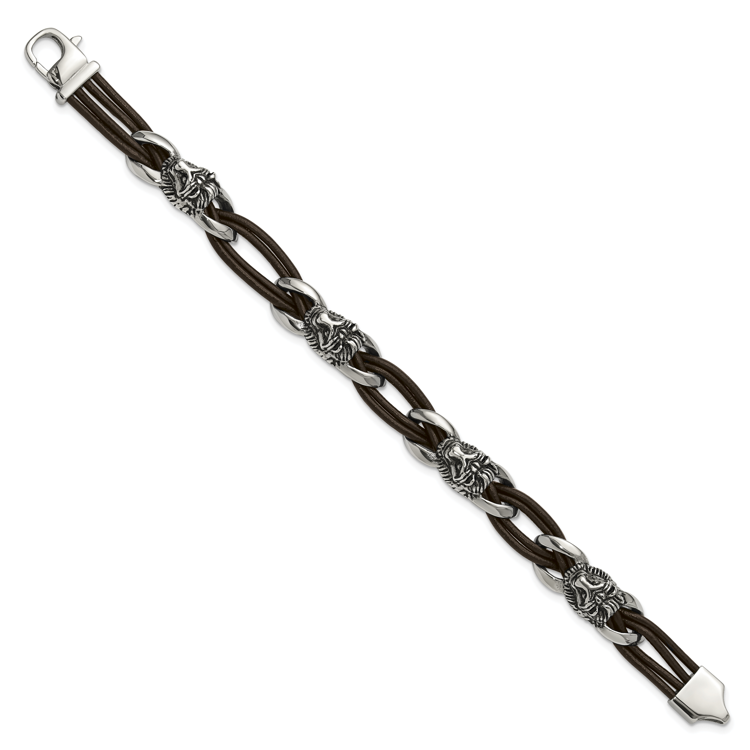 Men's Antiqued Lion Stainless Steel Bracelet 12mm