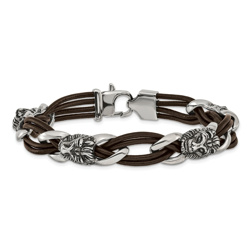 Men's Antiqued Lion Stainless Steel Bracelet 12mm