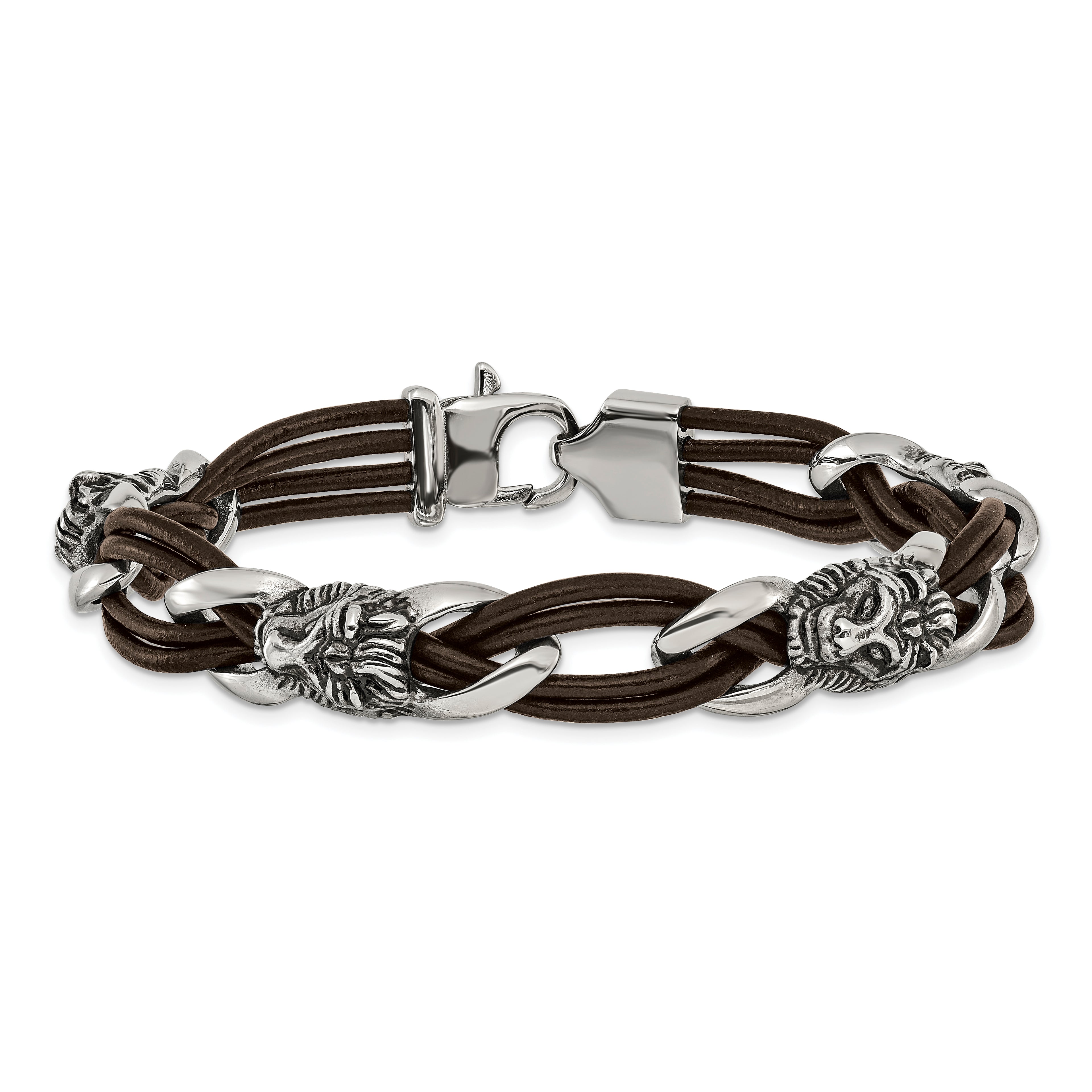 Men's Antiqued Lion Stainless Steel Bracelet 12mm
