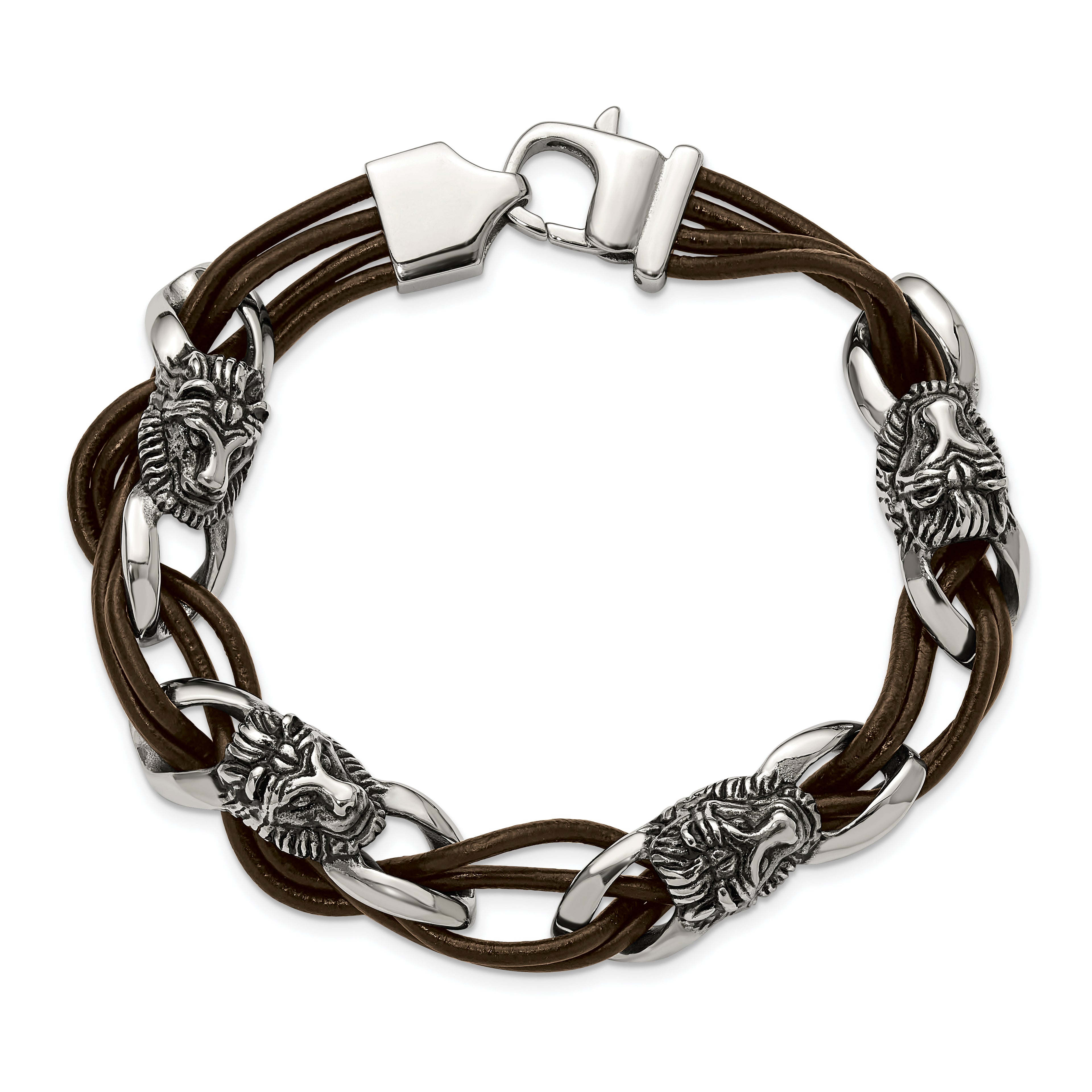 Men's Antiqued Lion Stainless Steel Bracelet 12mm