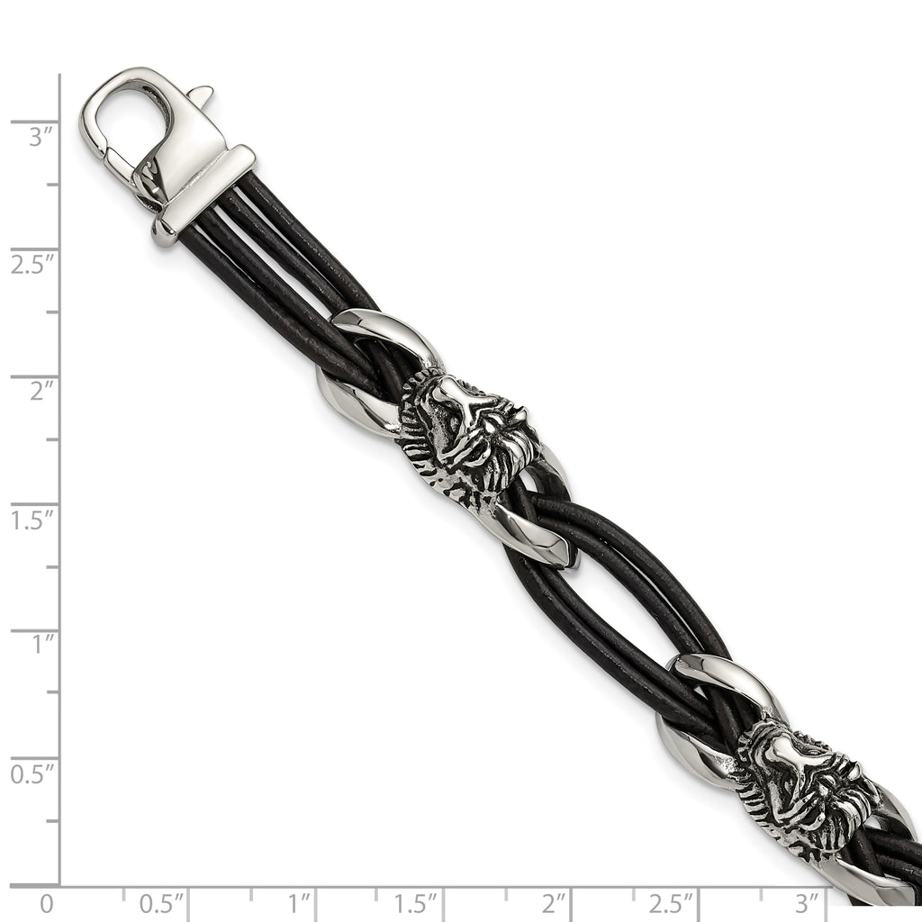 Men's Antiqued Lion Stainless Steel Bracelet 12mm