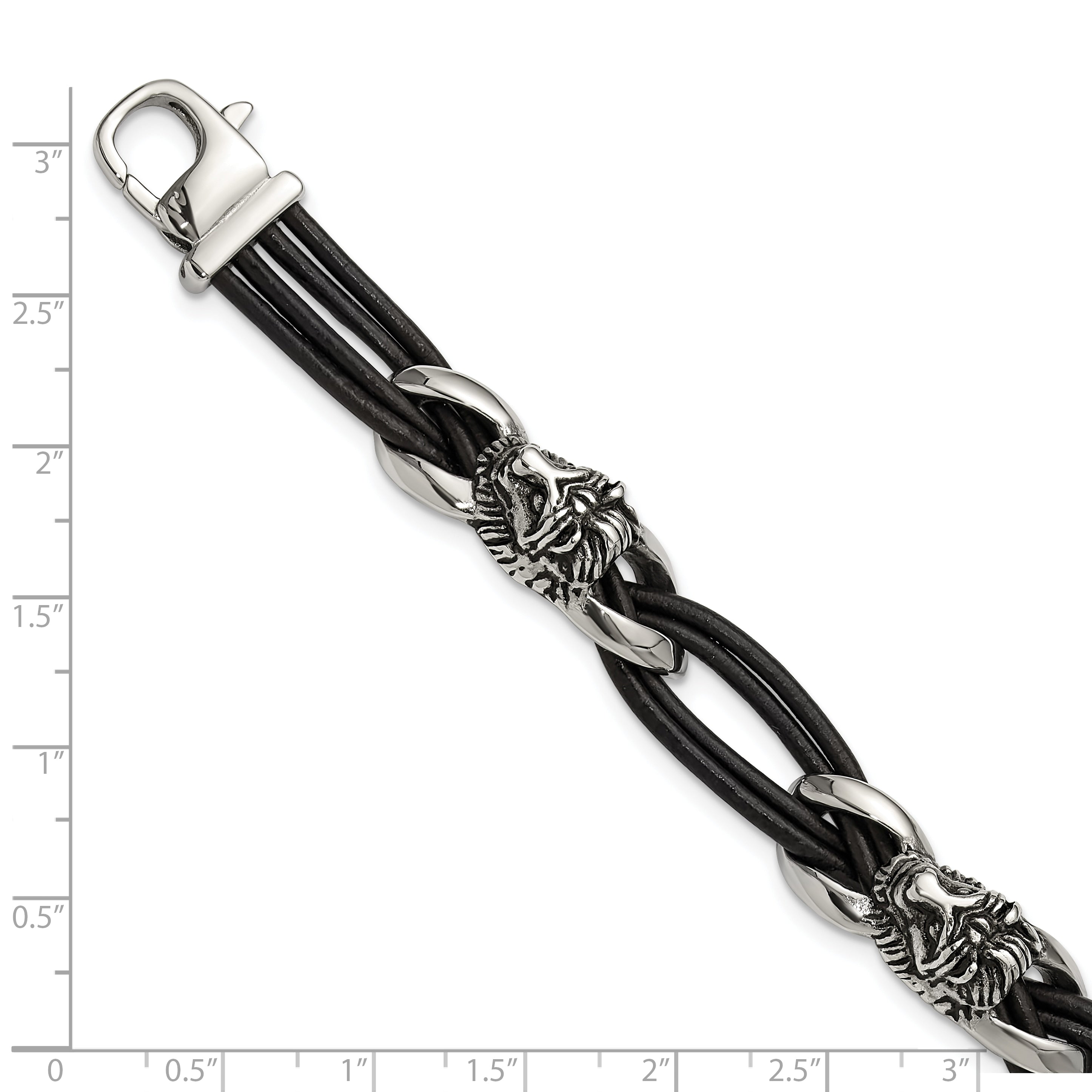 Men's Antiqued Lion Stainless Steel Bracelet 12mm