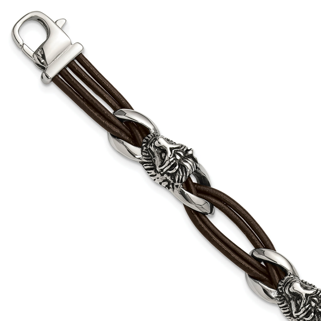 Men's Antiqued Lion Stainless Steel Bracelet 12mm
