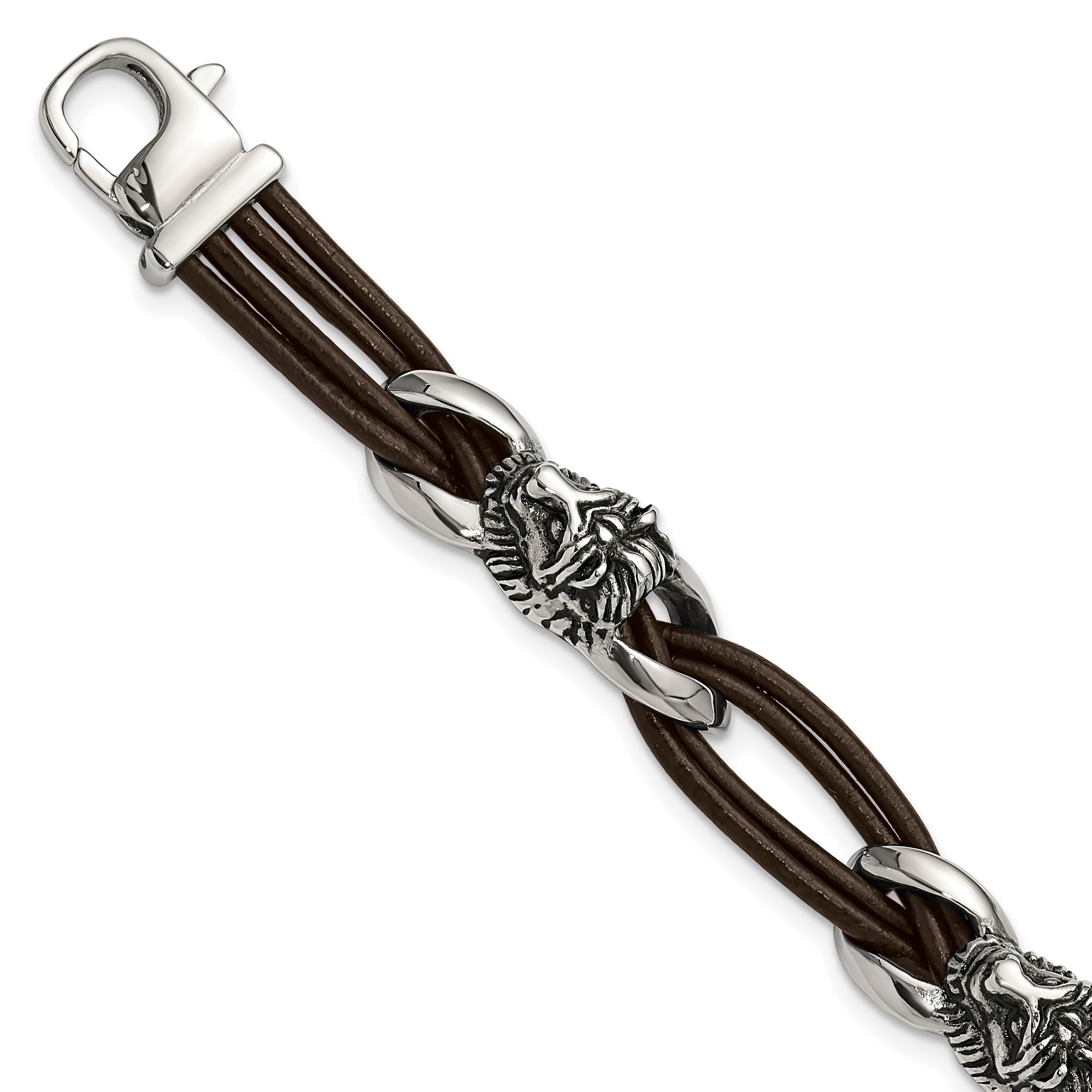 Men's Antiqued Lion Stainless Steel Bracelet 12mm