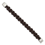 Men's Polished Leather Stainless Steel Bracelet 16mm