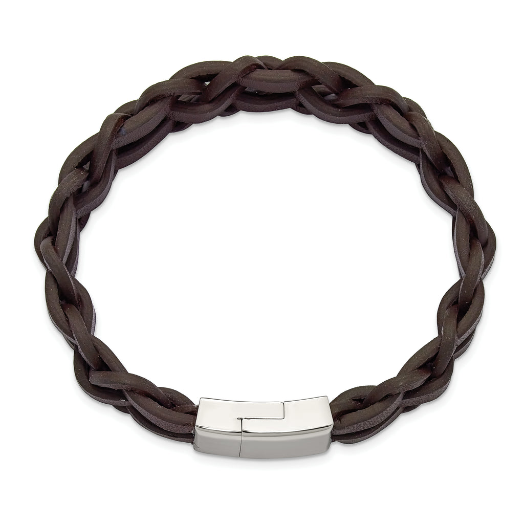 Men's Polished Leather Stainless Steel Bracelet 16mm
