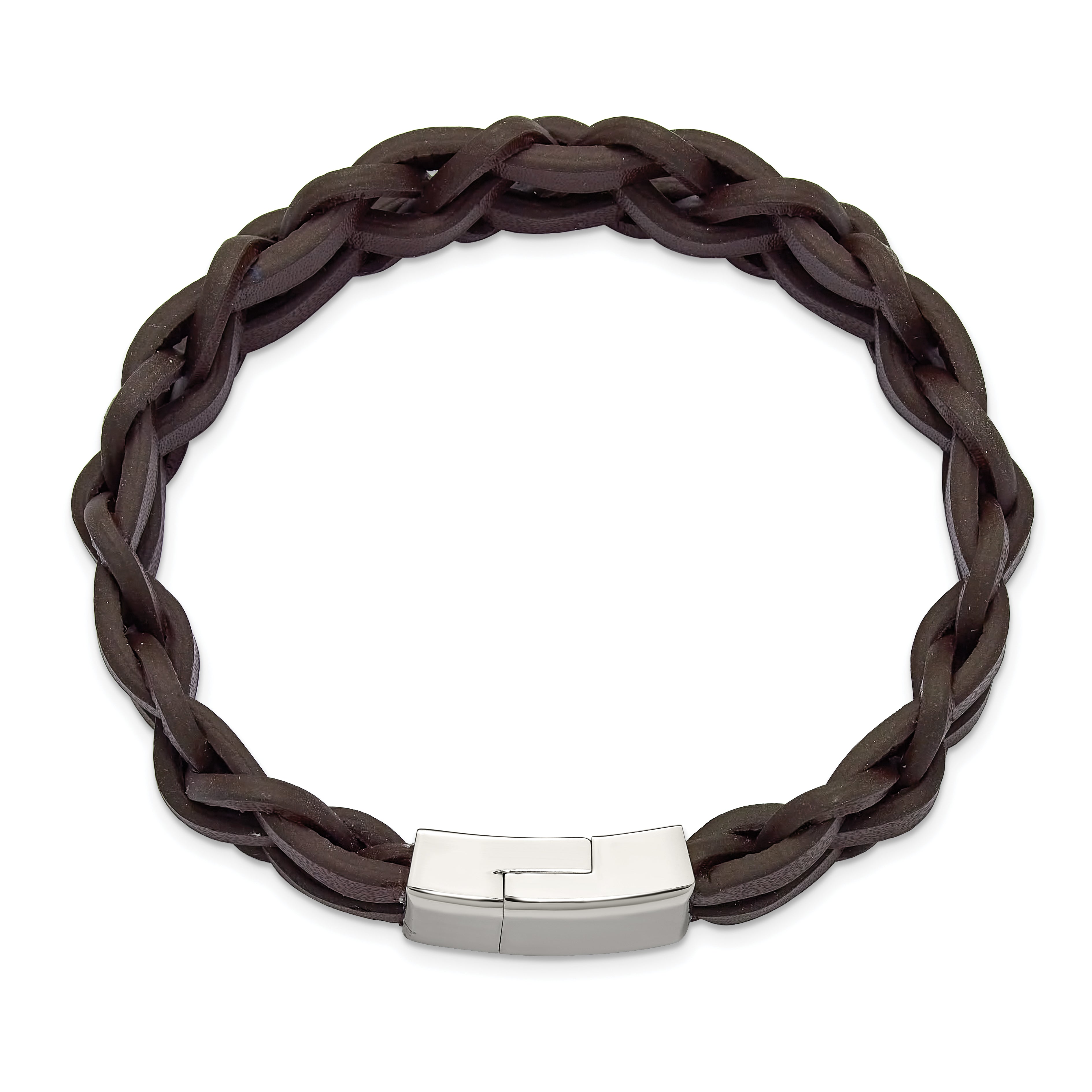 Men's Polished Leather Stainless Steel Bracelet 16mm