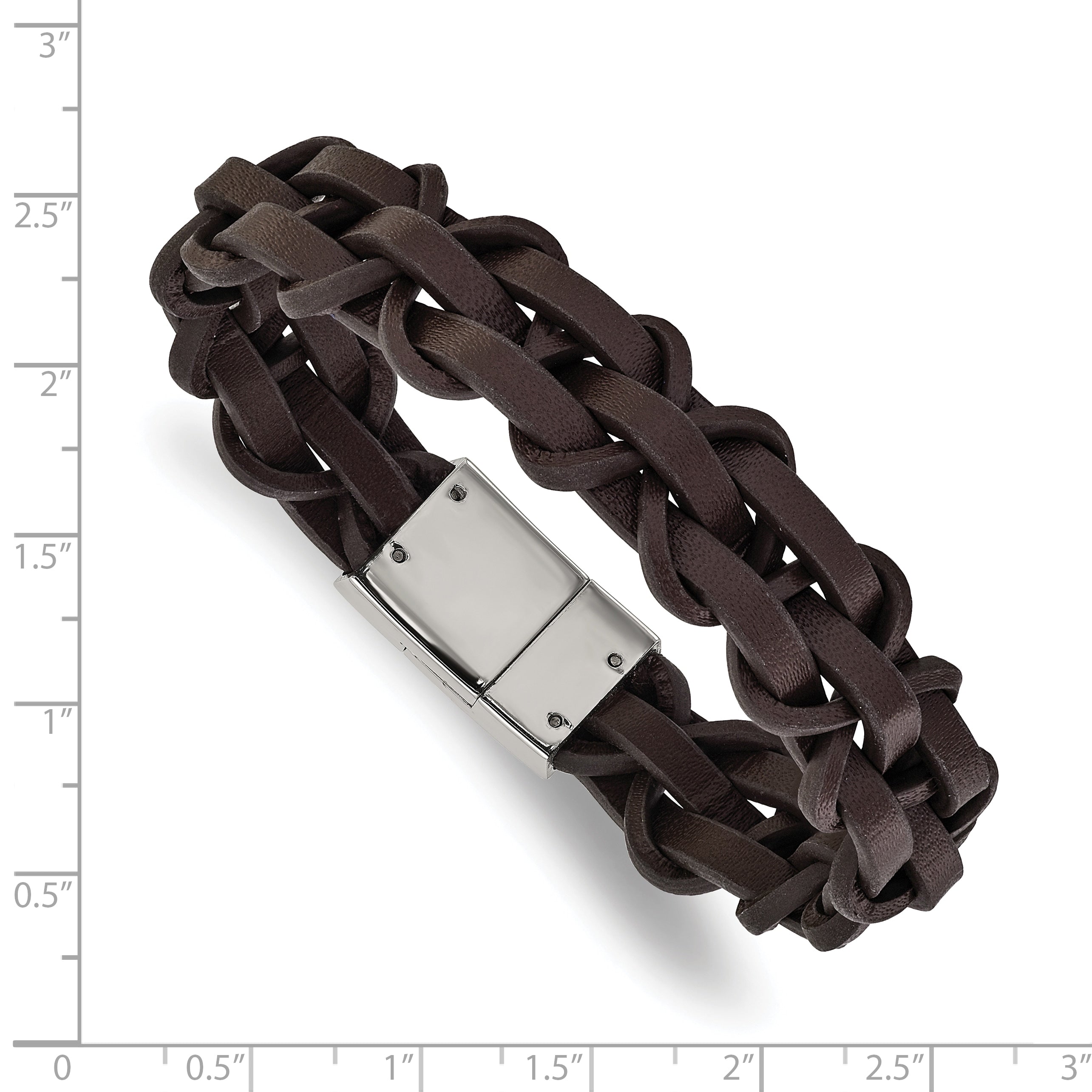 Men's Polished Leather Stainless Steel Bracelet 16mm
