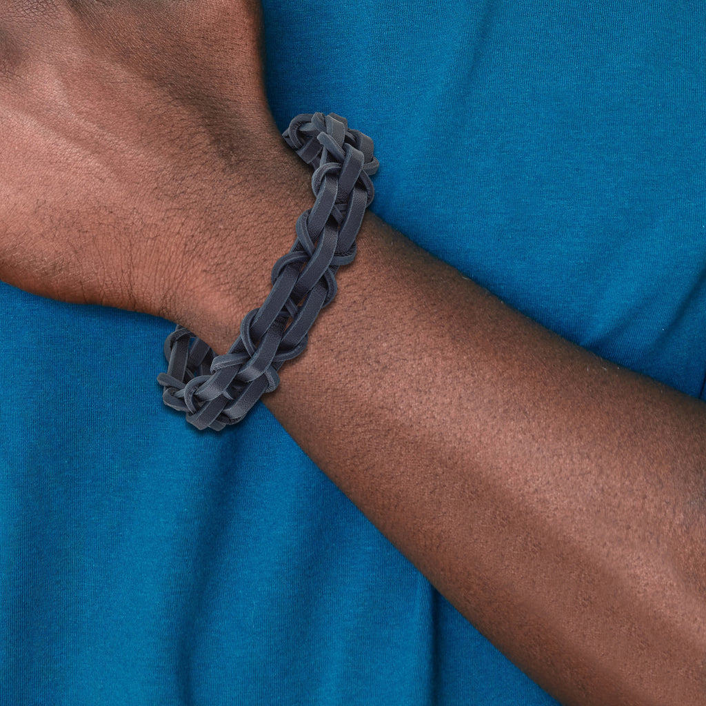Men's Polished Leather Stainless Steel Bracelet 16mm 8.5in
