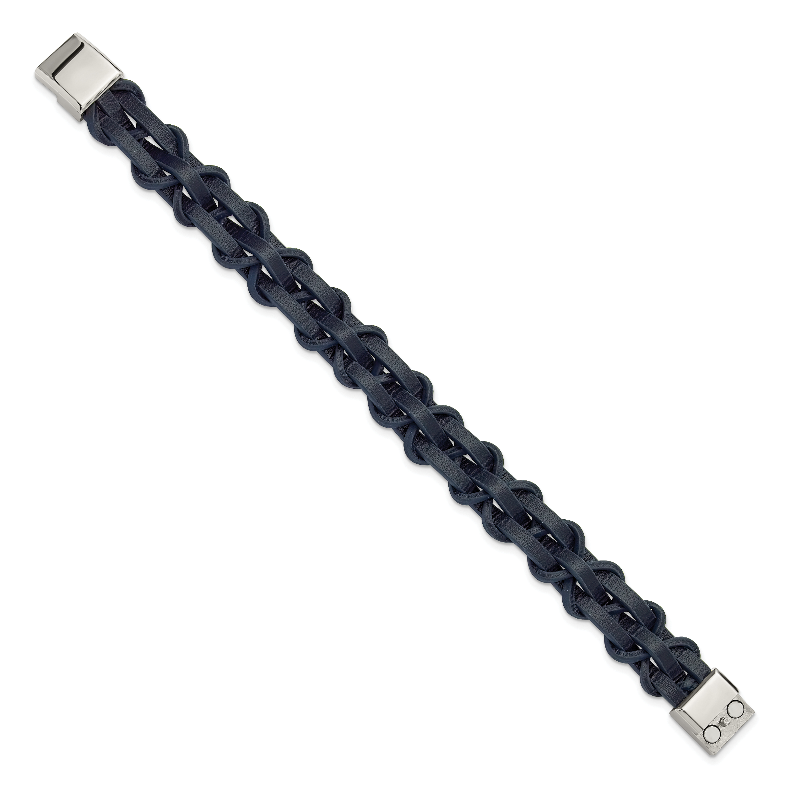 Men's Polished Leather Stainless Steel Bracelet 16mm 8.5in