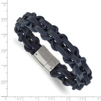 Men's Polished Leather Stainless Steel Bracelet 16mm 8.5in