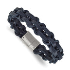 Men's Polished Leather Stainless Steel Bracelet 16mm 8.5in