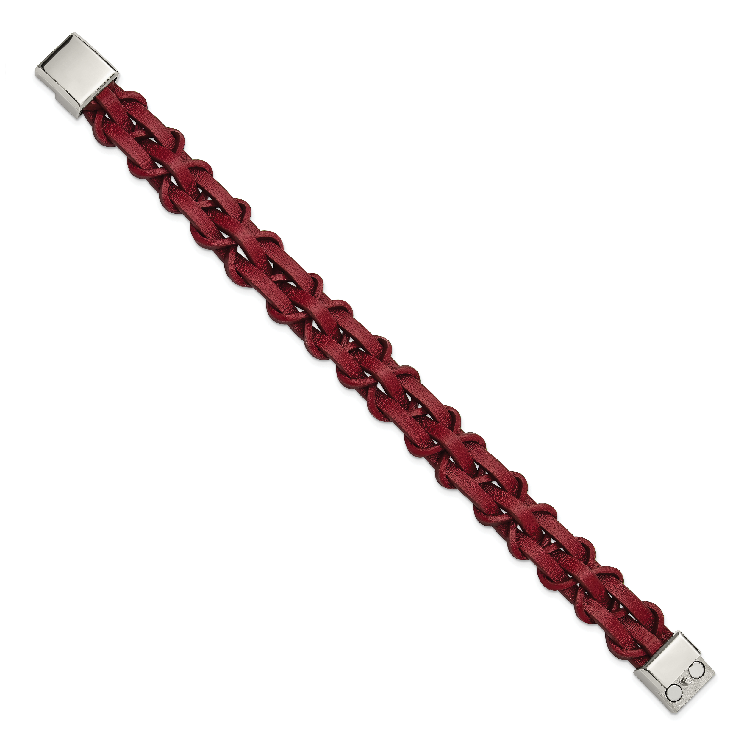 Men's Polished Leather Stainless Steel Bracelet 16mm 8.25in Secondary image