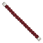 Men's Polished Leather Stainless Steel Bracelet 16mm 8.25in