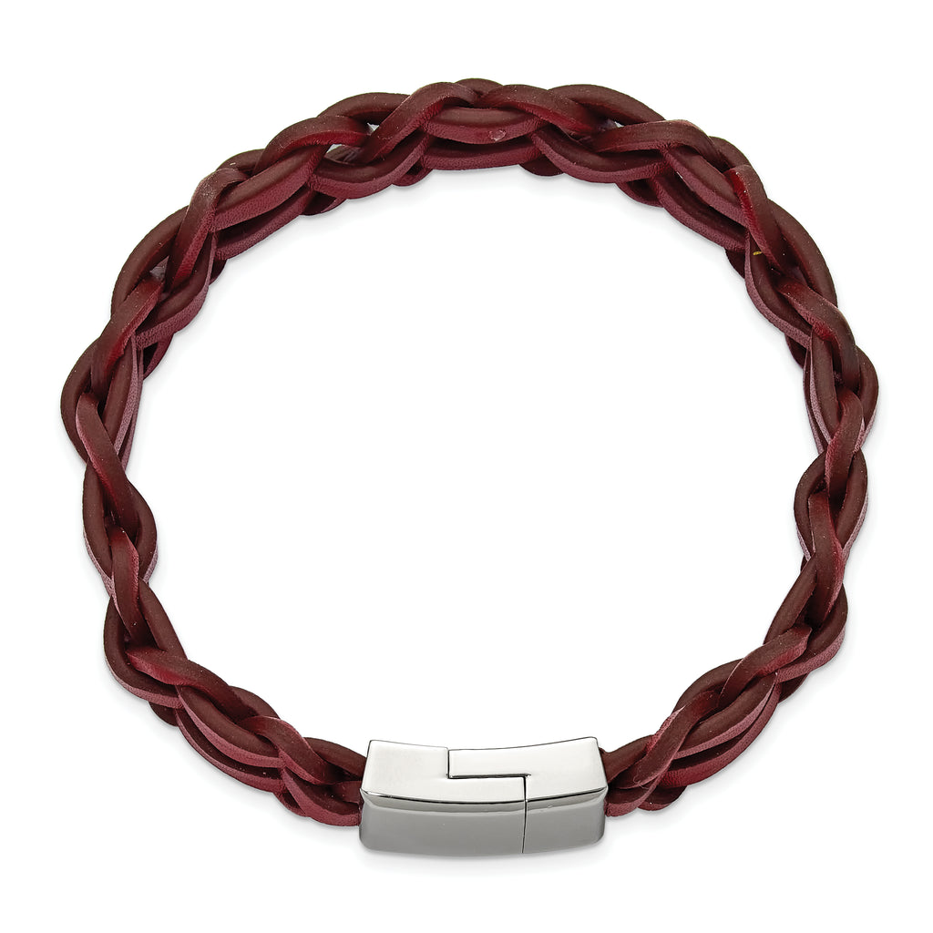 Men's Polished Leather Stainless Steel Bracelet 16mm 8.25in