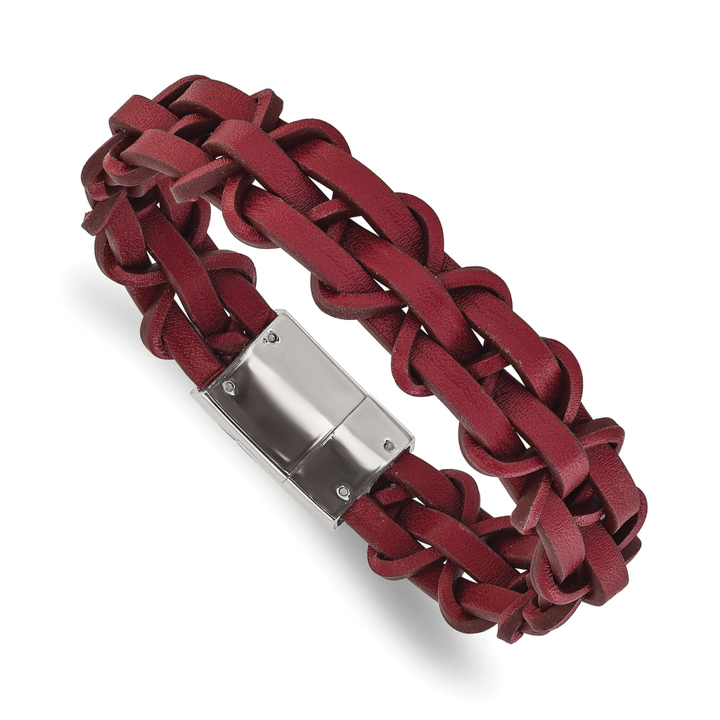 Men's Polished Leather Stainless Steel Bracelet 16mm 8.25in