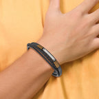 Men's Polished Leather Stainless Steel Bracelet 4mm