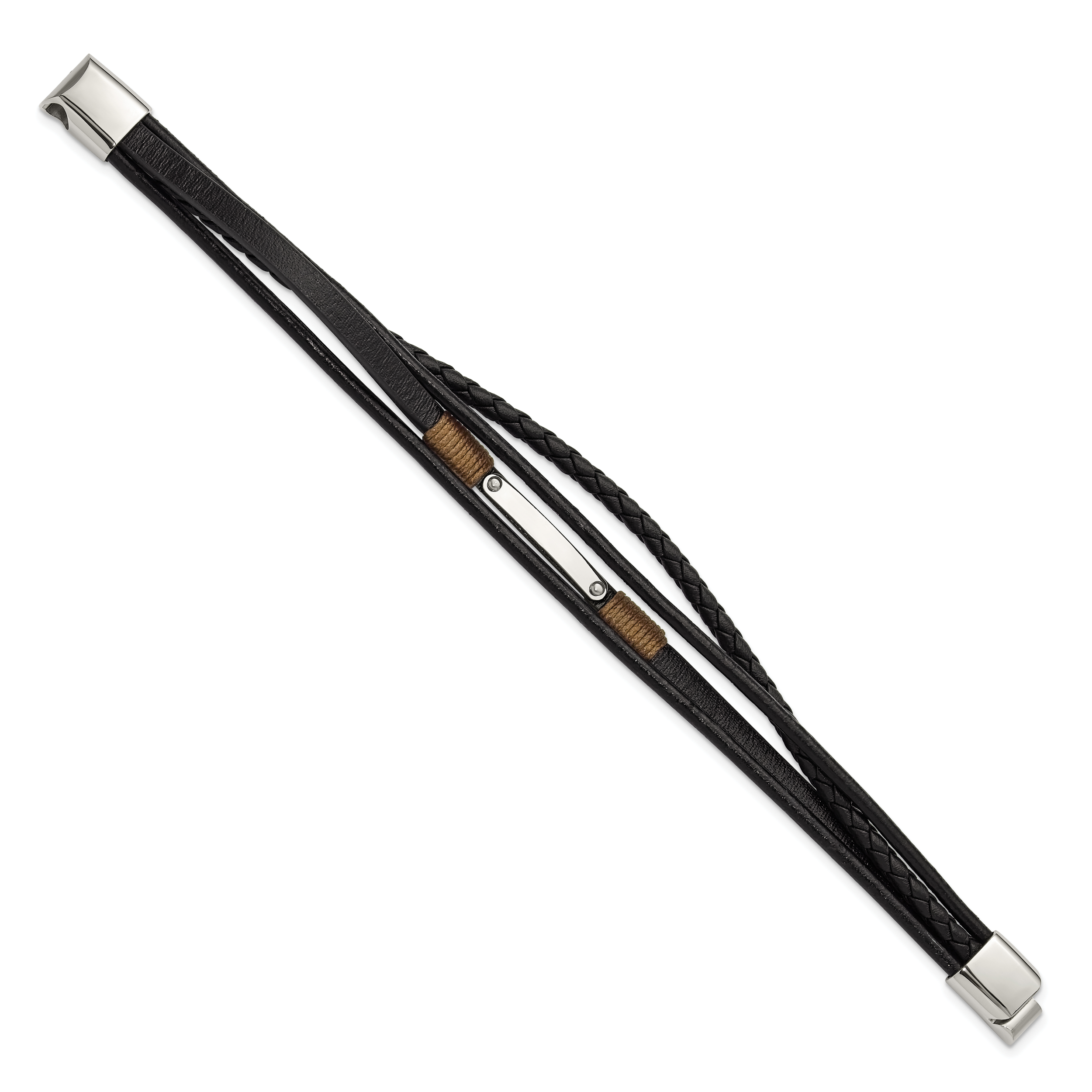 Men's Polished Leather Stainless Steel Bracelet 4mm