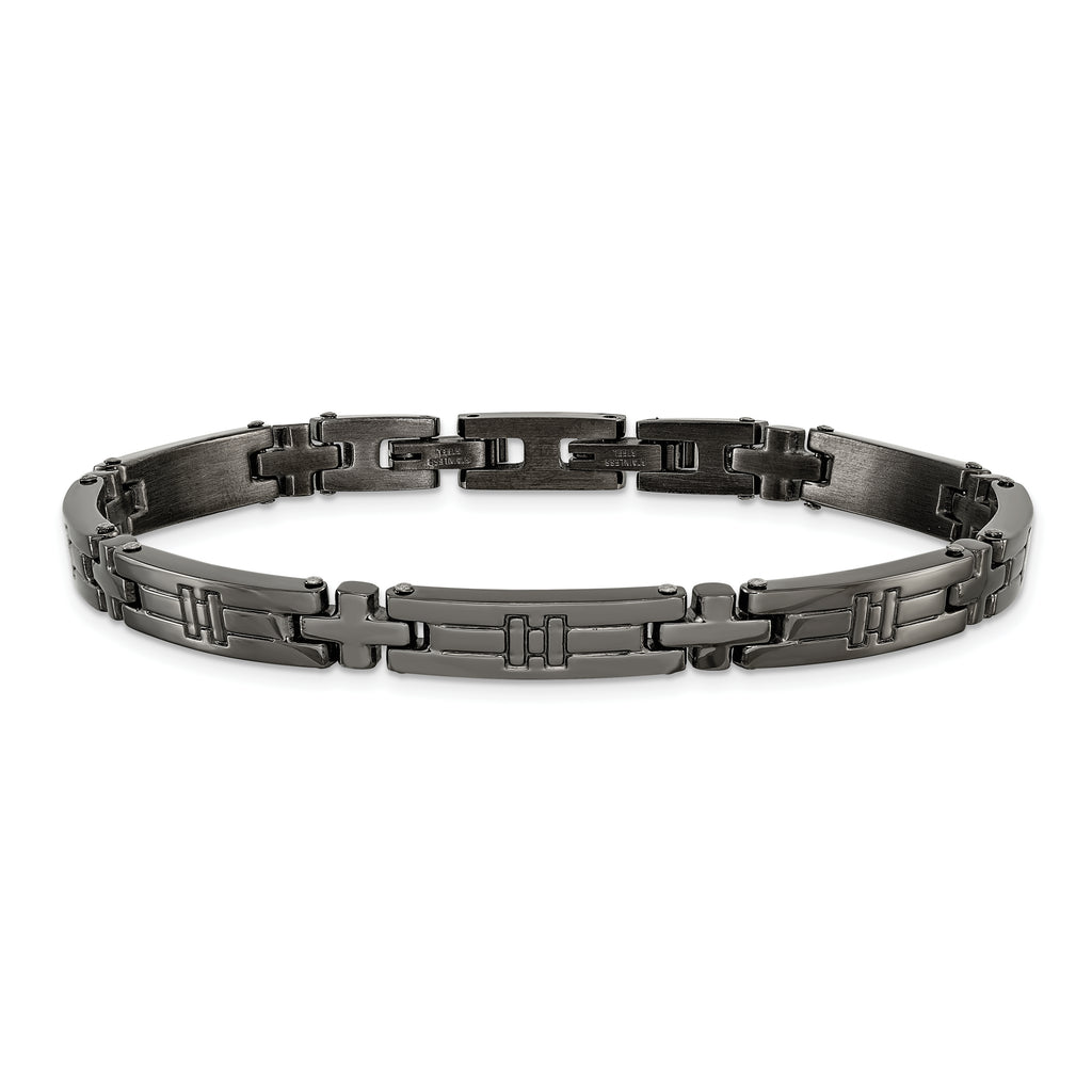 Men's Gunmetal Polished Cross Stainless Steel Bracelet 6mm