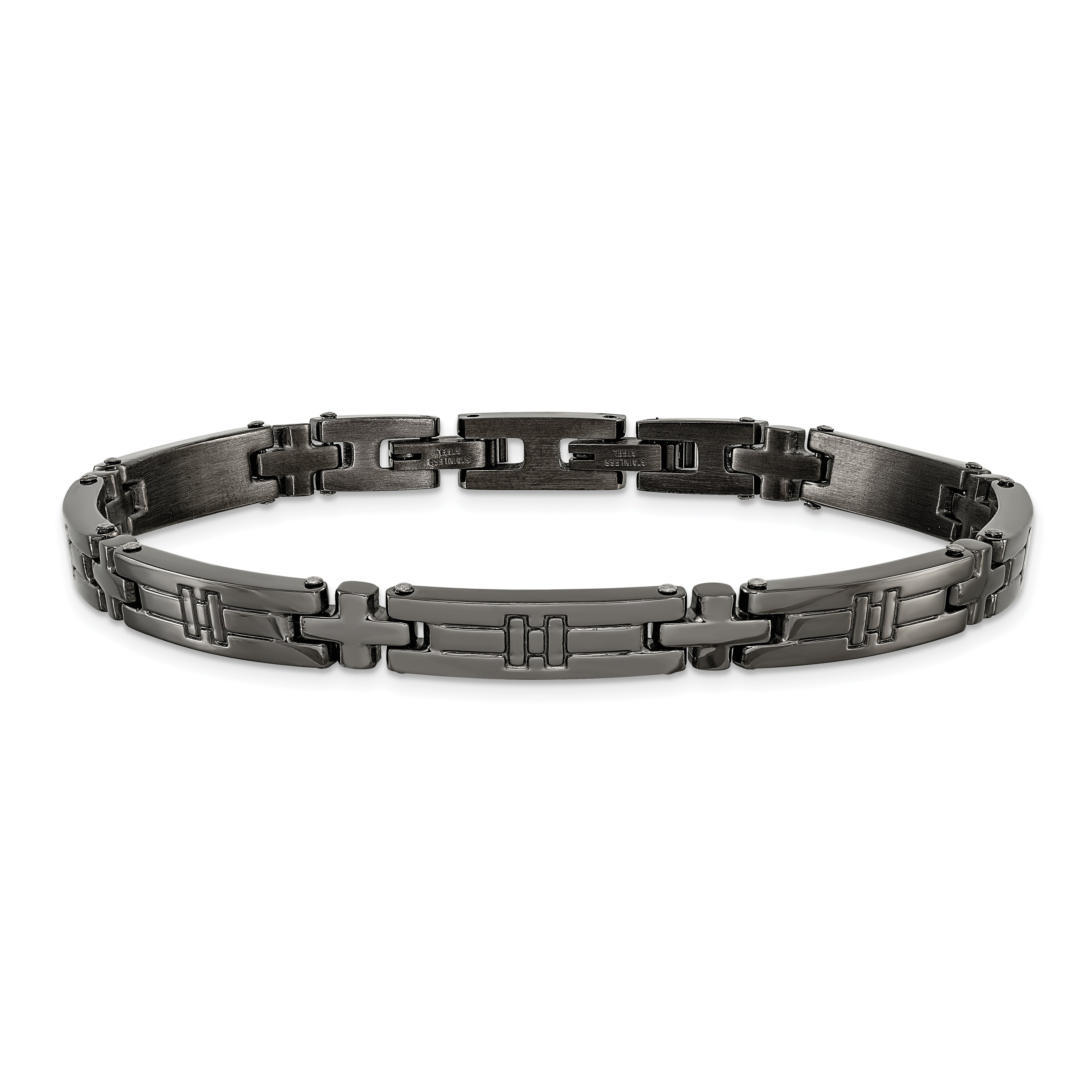 Men's Gunmetal Polished Cross Stainless Steel Bracelet 6mm