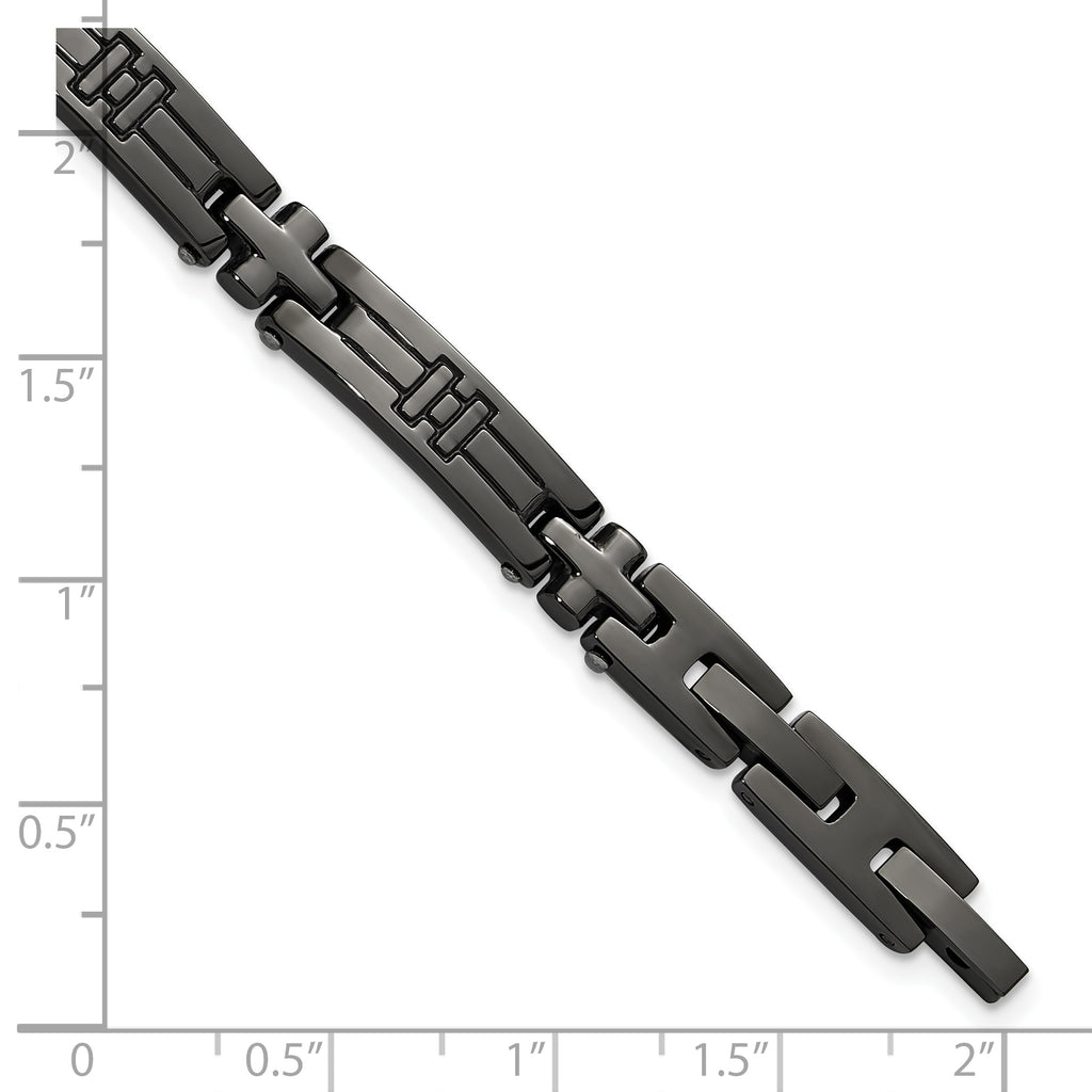Men's Gunmetal Polished Cross Stainless Steel Bracelet 6mm