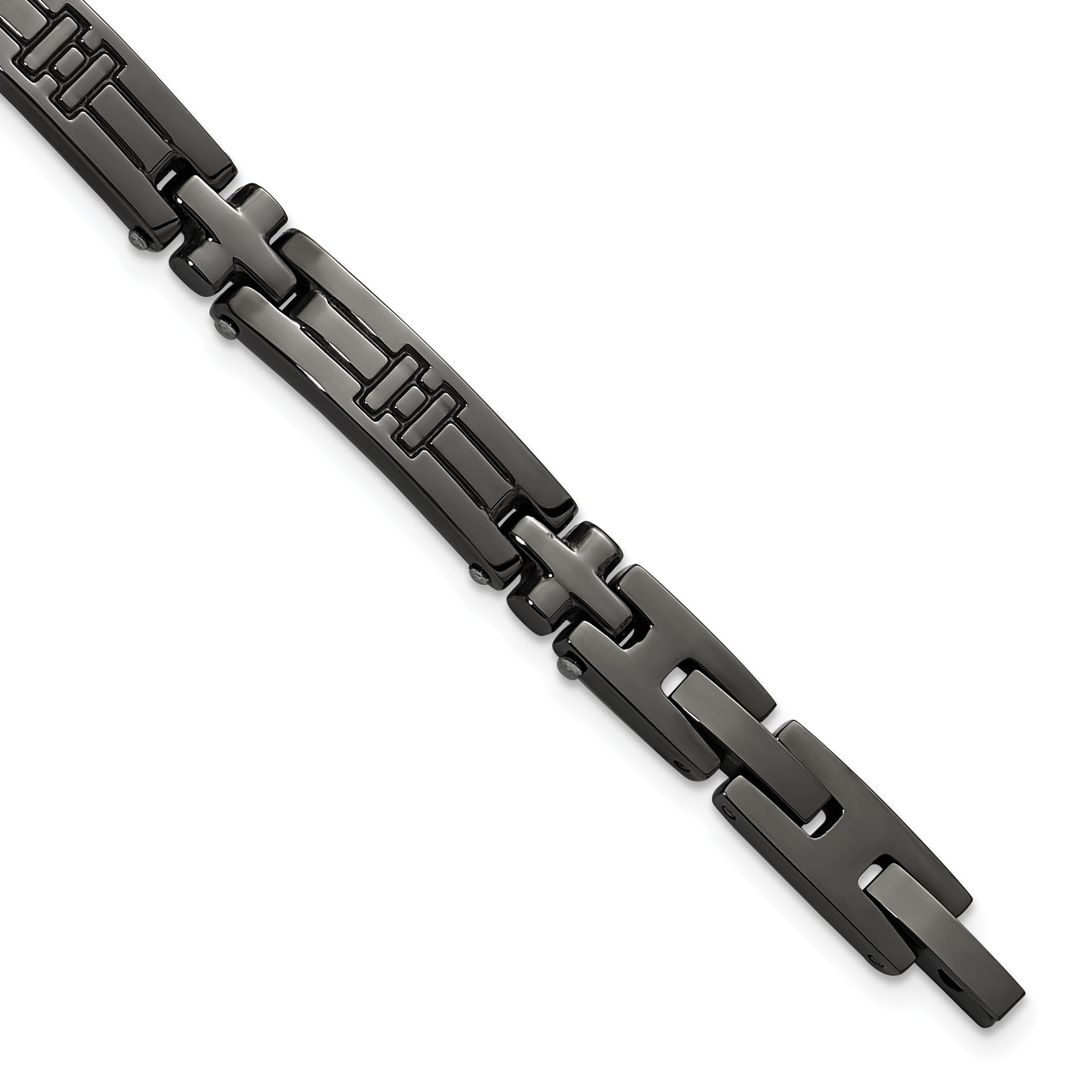 Men's Gunmetal Polished Cross Stainless Steel Bracelet 6mm Main image