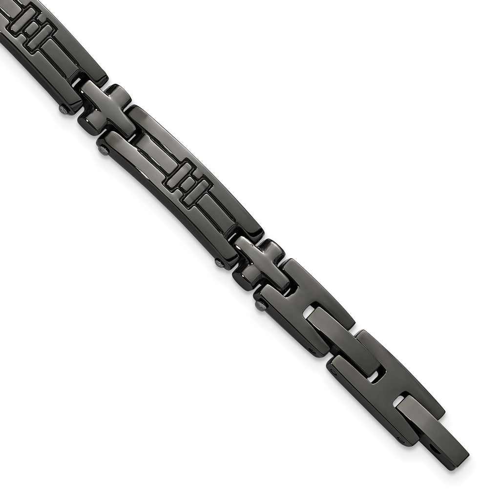Men's Gunmetal Polished Cross Stainless Steel Bracelet 6mm