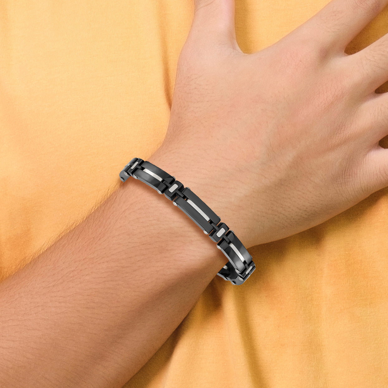 Men's Polished Black Stainless Steel Bracelet 8mm
