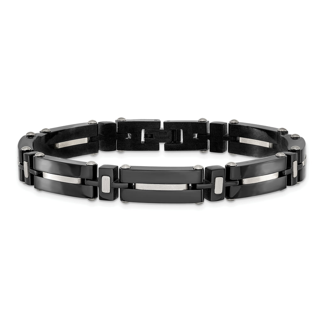 Men's Polished Black Stainless Steel Bracelet 8mm