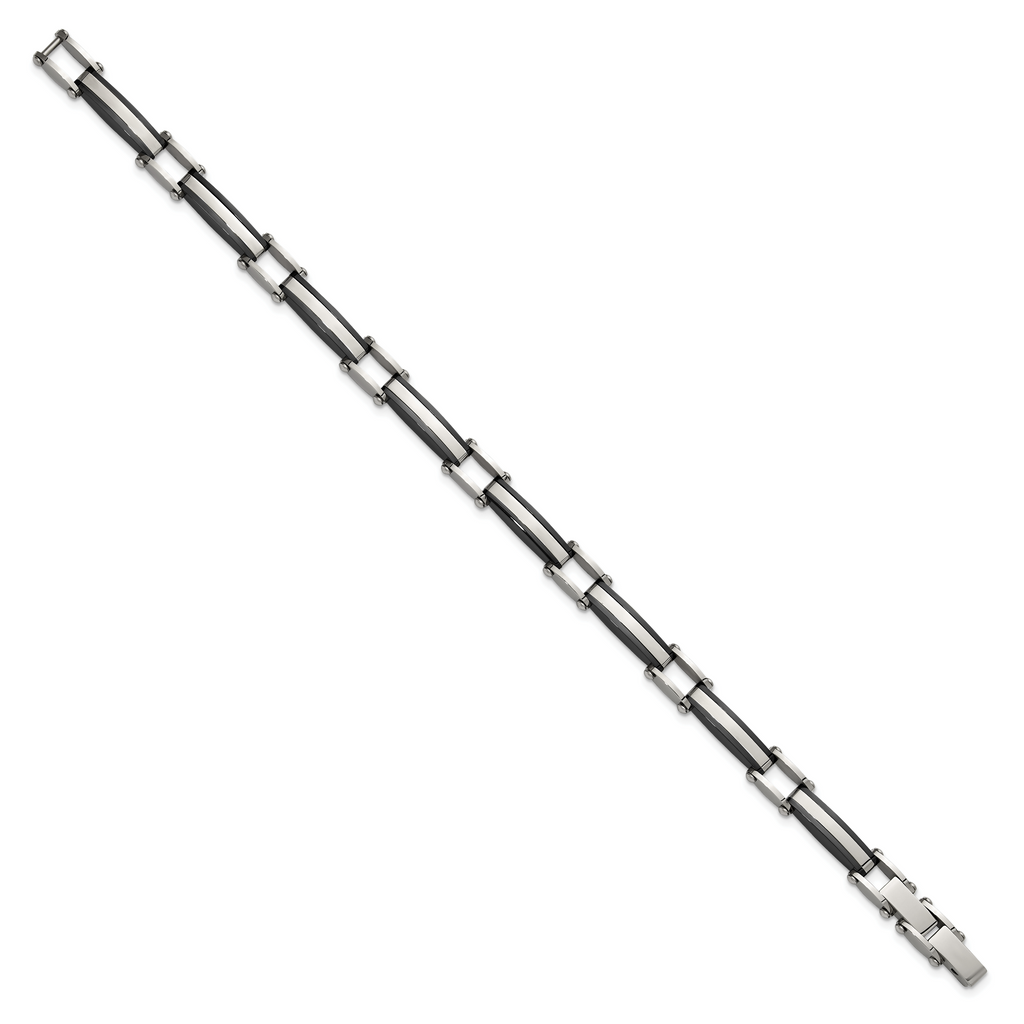 Men's Polished Black Stainless Steel Bracelet 4mm