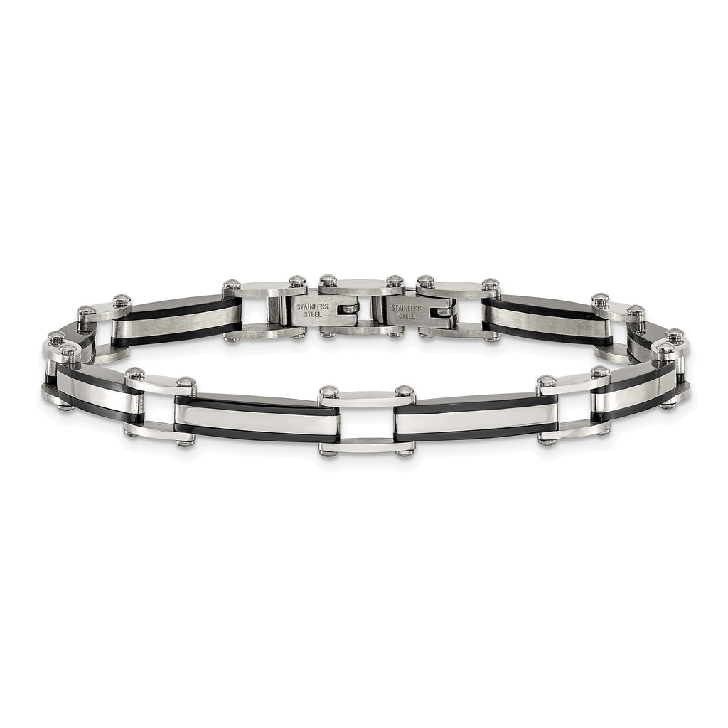 Men's Polished Black Stainless Steel Bracelet 4mm