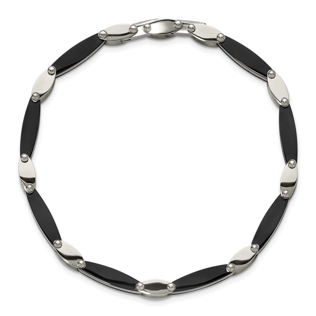 Men's Polished Black Stainless Steel Bracelet 4mm