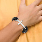 Men's Polished Cross Stainless Steel Bracelet 10mm