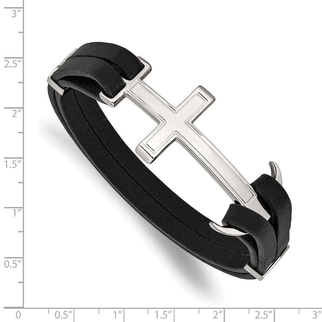 Men's Polished Cross Stainless Steel Bracelet 10mm