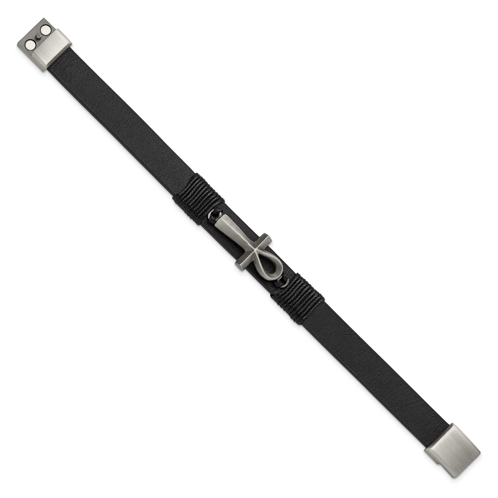 Men's Antiqued Ankh Cross Stainless Steel Bracelet 13.5mm