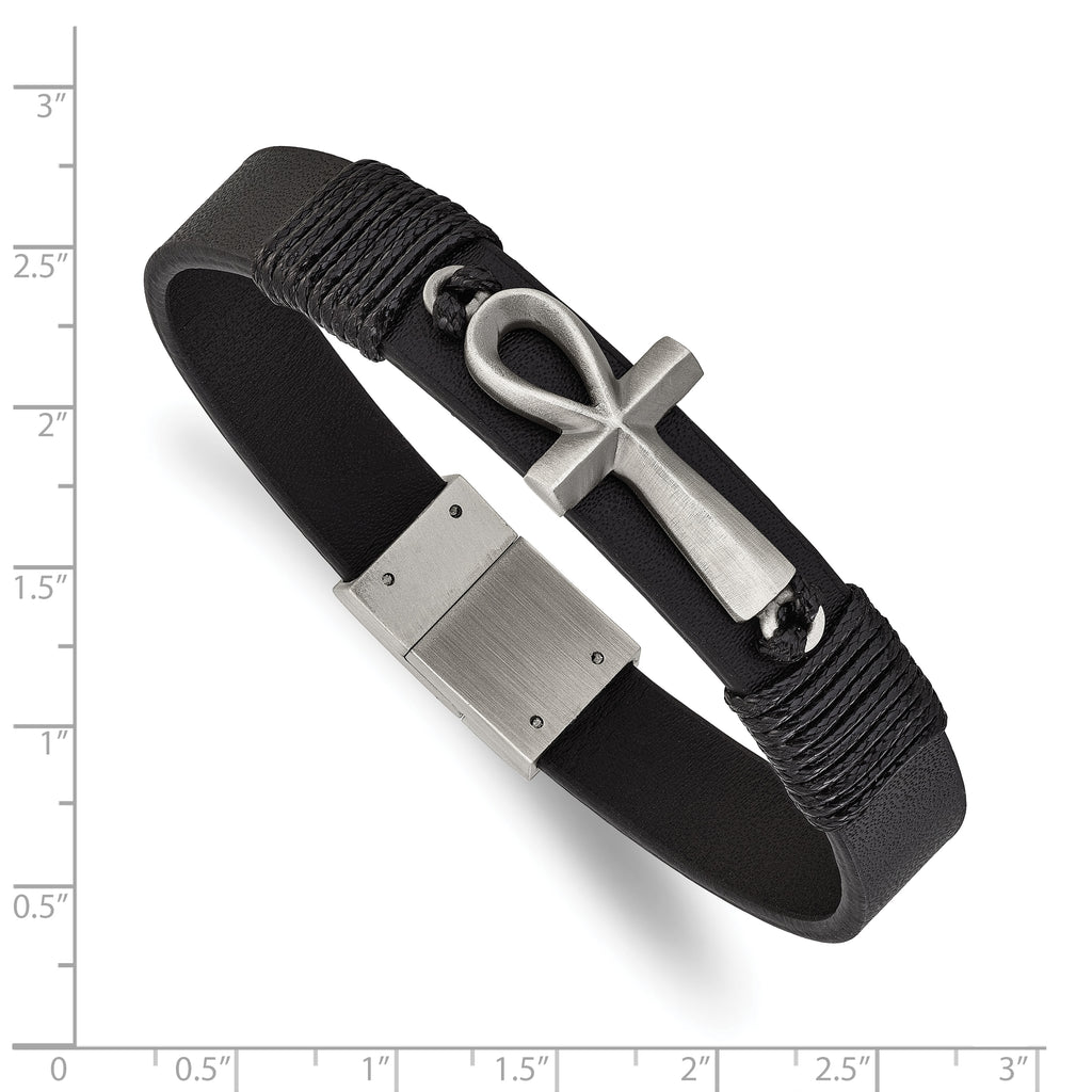 Men's Antiqued Ankh Cross Stainless Steel Bracelet 13.5mm