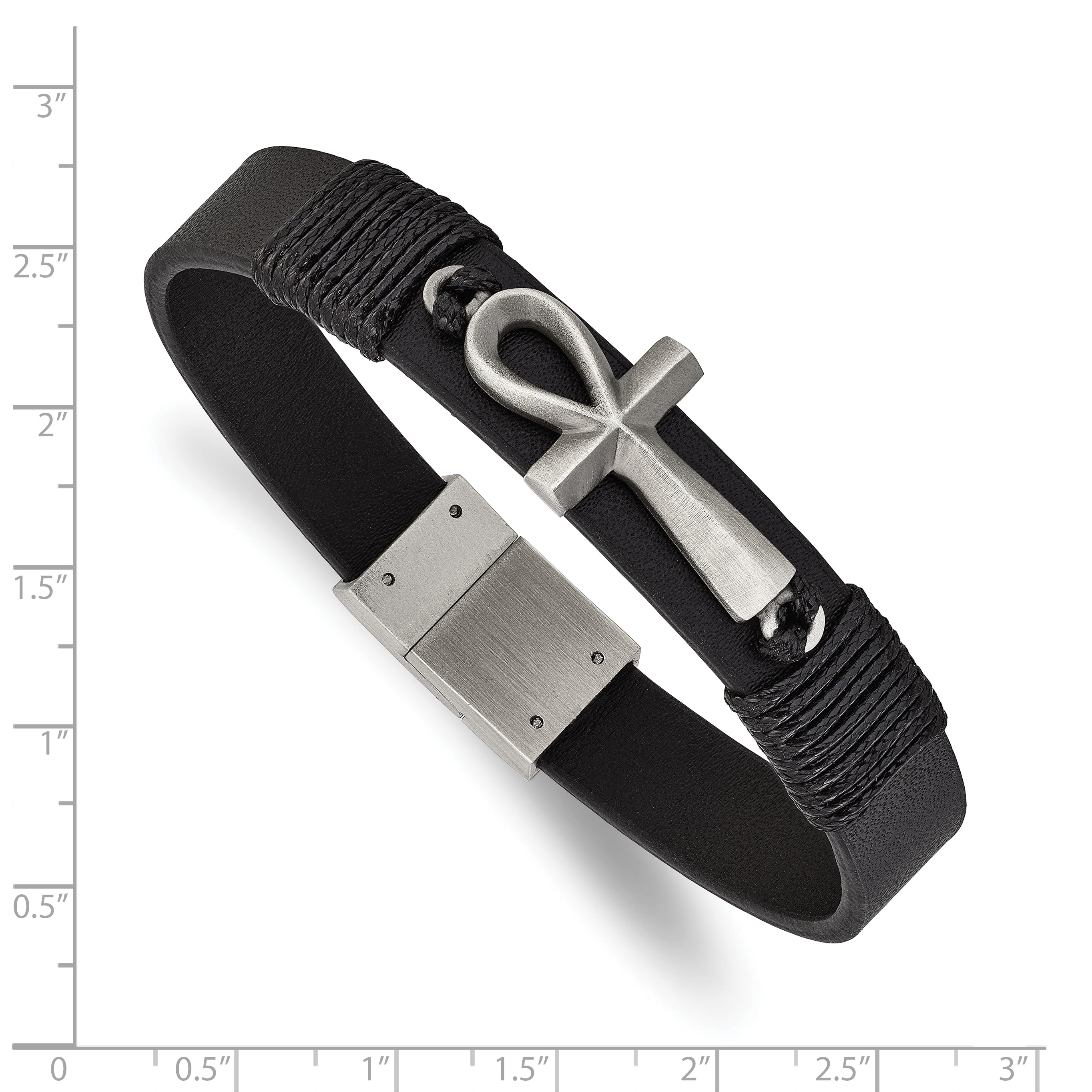 Men's Antiqued Ankh Cross Stainless Steel Bracelet 13.5mm