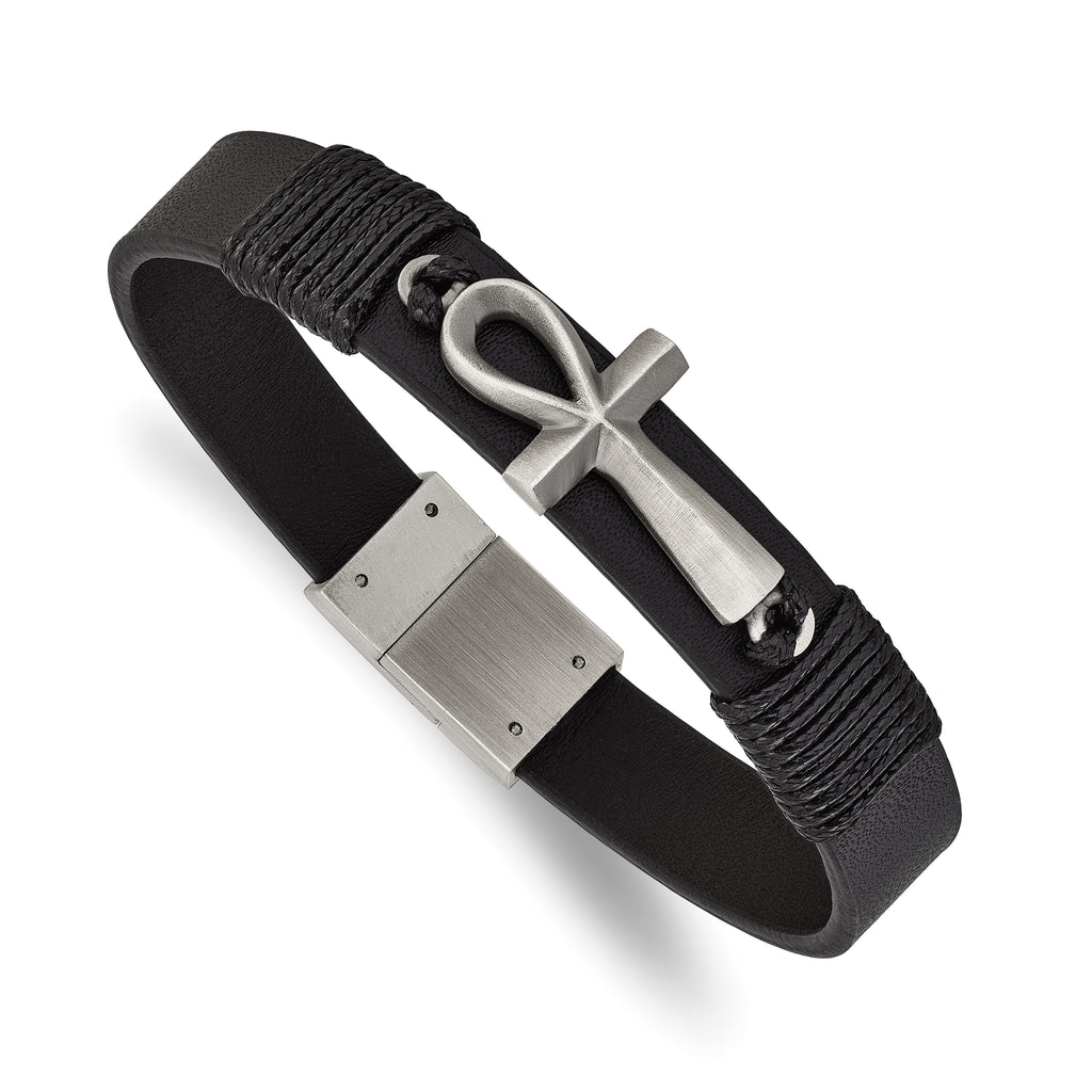 Men's Antiqued Ankh Cross Stainless Steel Bracelet 13.5mm