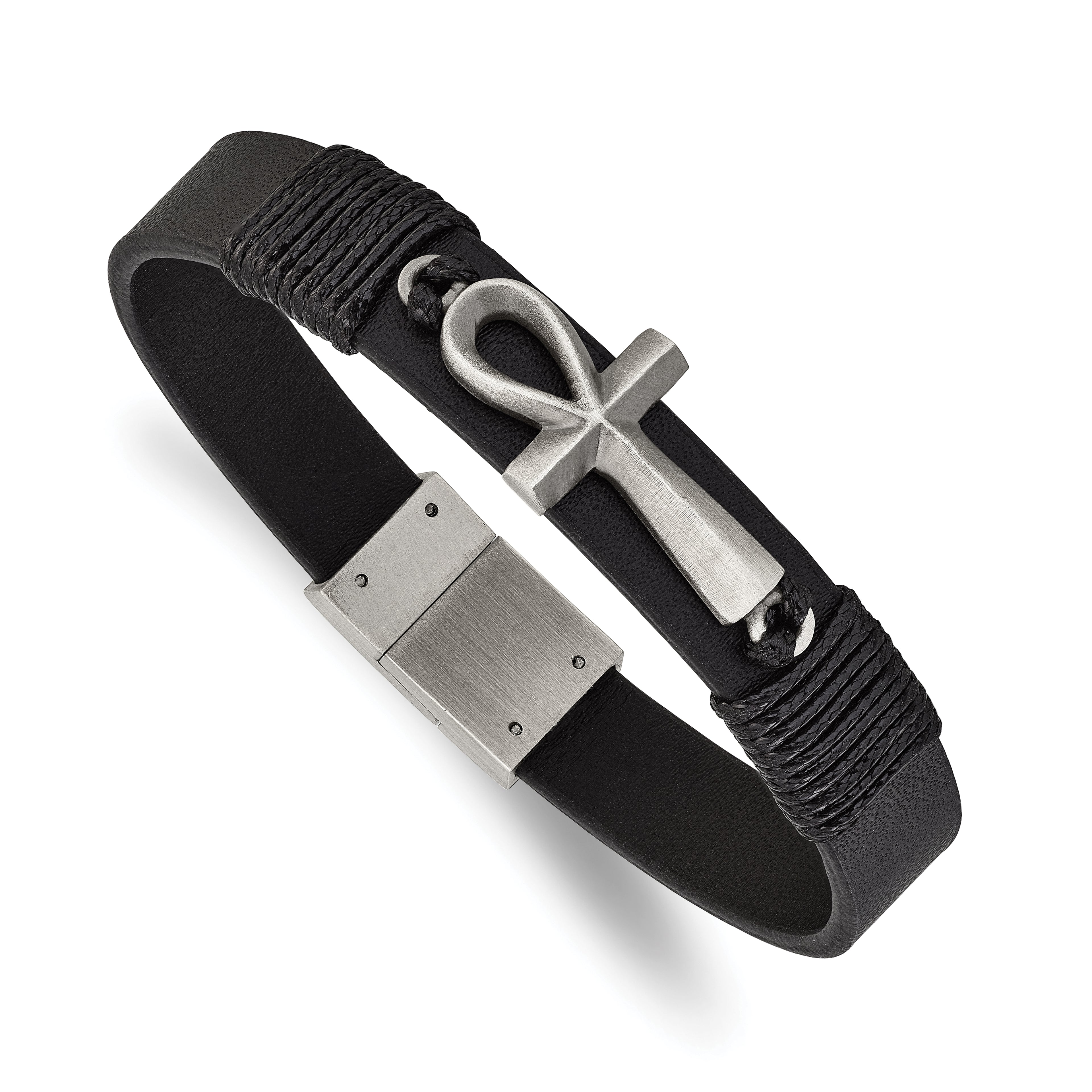 Men's Antiqued Ankh Cross Stainless Steel Bracelet 13.5mm