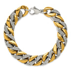 Men's Gold-Tone Polished Cubic Zirconia Stainless Steel Curb Chain Bracelet 14mm