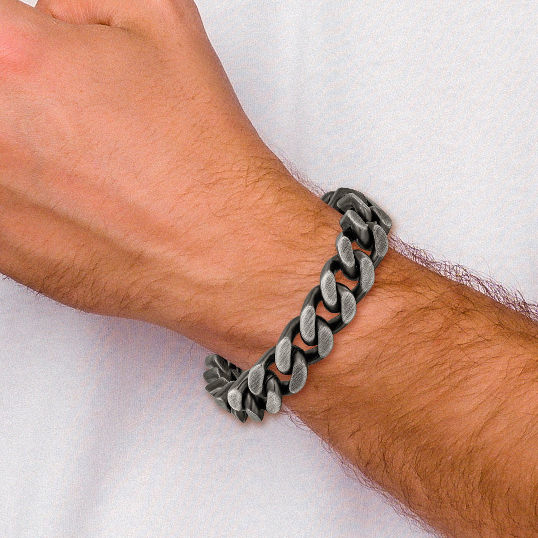 Men's Antiqued Stainless Steel Curb Chain Bracelet 14mm