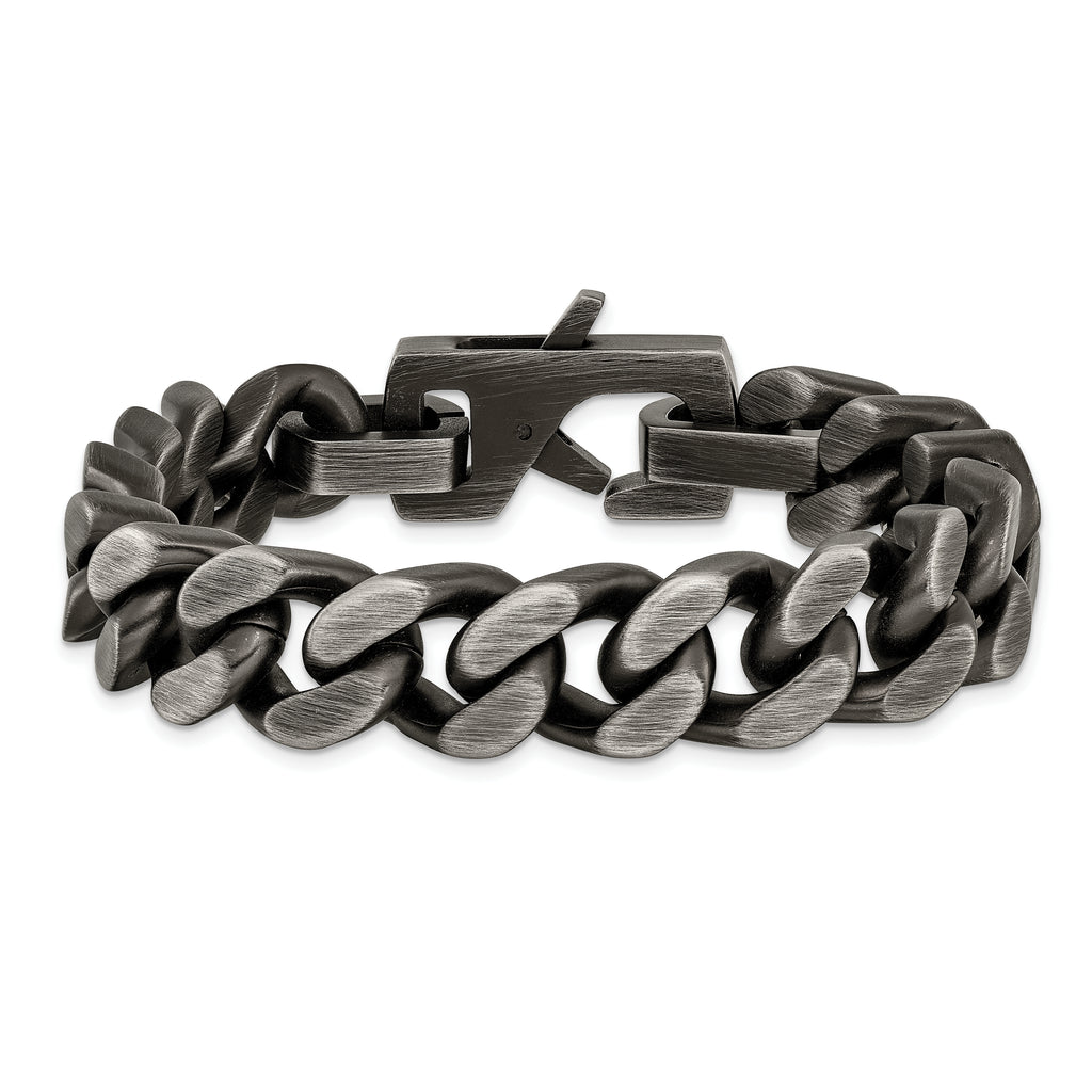 Men's Antiqued Stainless Steel Curb Chain Bracelet 14mm