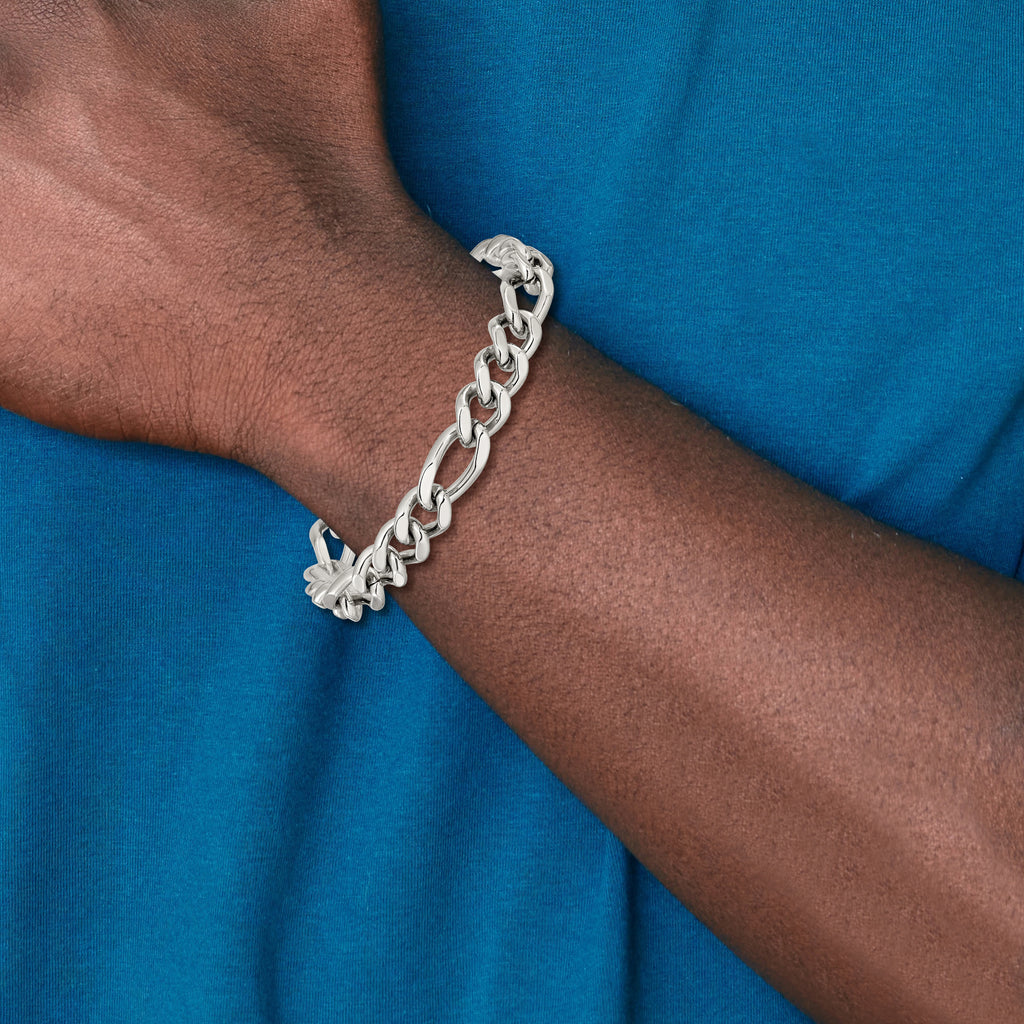 Men's Polished Stainless Steel Figaro Chain Bracelet 9mm