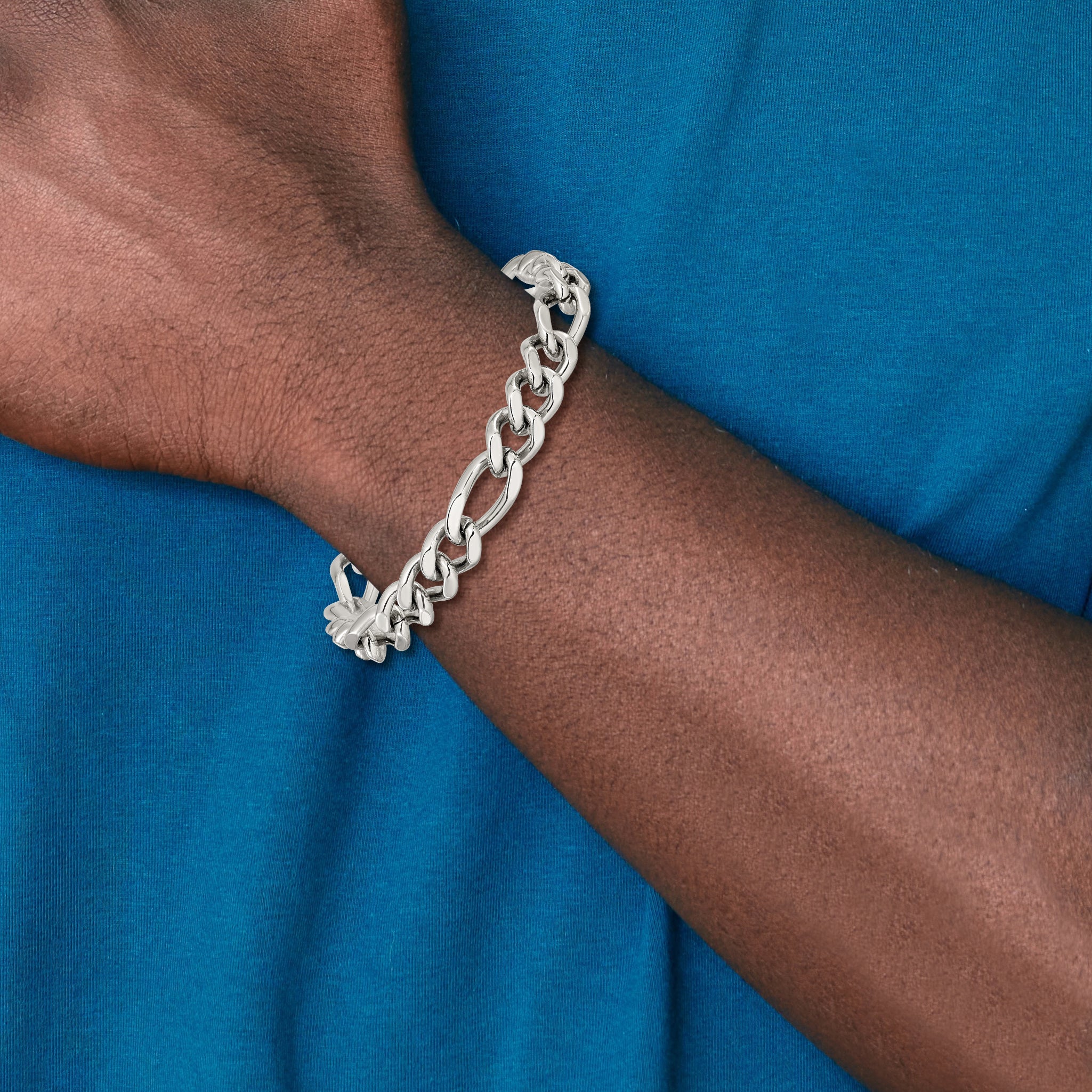 Men's Polished Stainless Steel Figaro Chain Bracelet 9mm